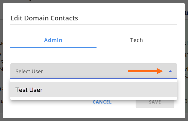 Contacts tab -  Select existing user