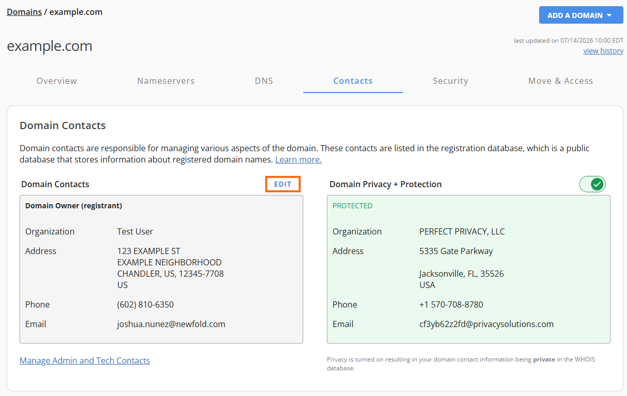 Domain Contacts - Edit