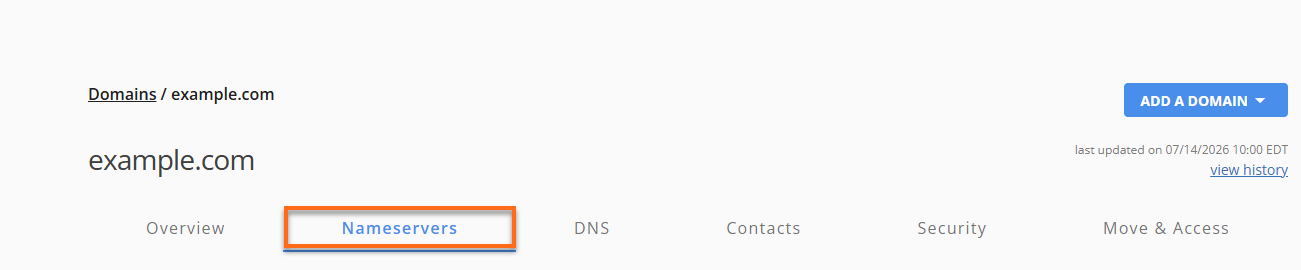 Domains tab - Domain Nameservers