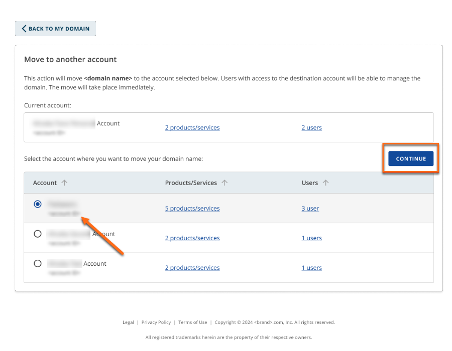 Select Account then Continue