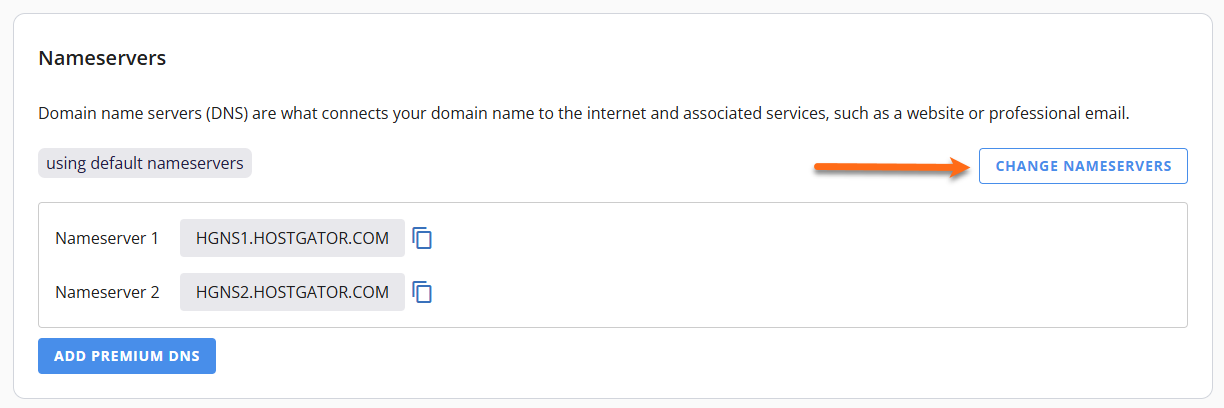 Nameservers tab - Change Nameservers