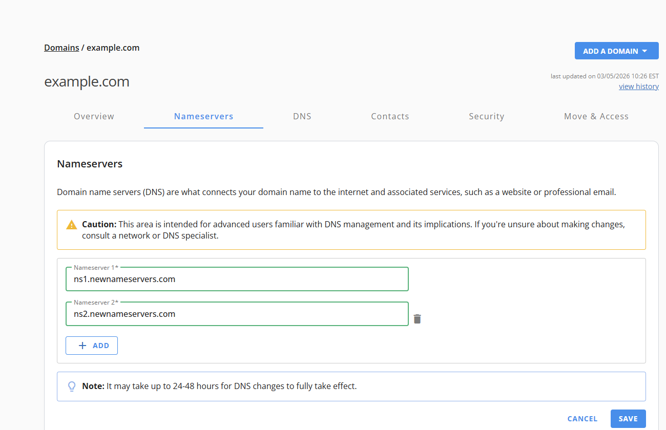 HostGator Default Nameservers - Enter New NS