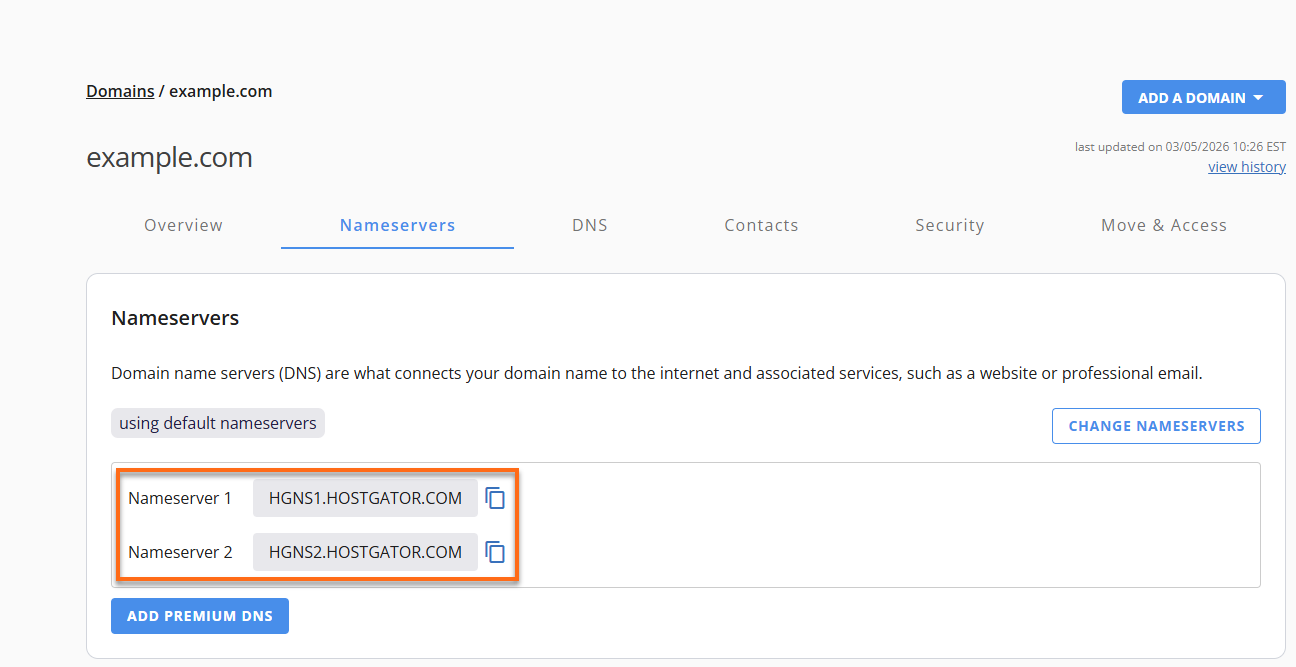 HostGator Default Nameservers