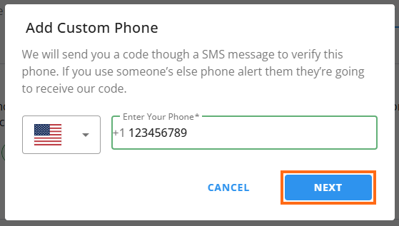 SMS Alerts - Setup - Enter new Number