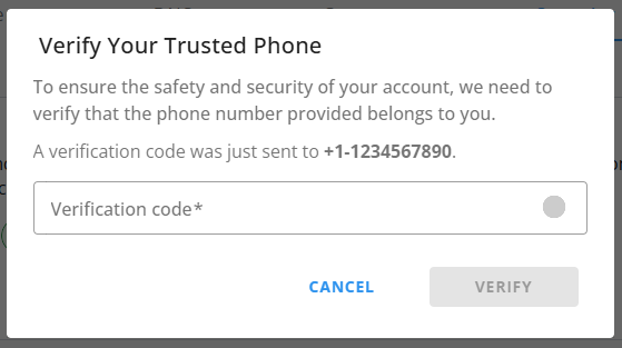 SMS Alerts - Setup - Enter verification code