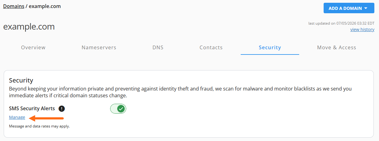 SMS Security Alerts - Manage