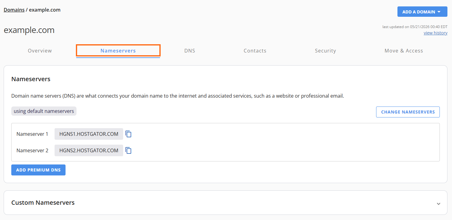 HG Domain Tab - Domain Nameservers