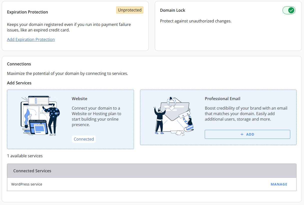 Domains tab - Domain Connections