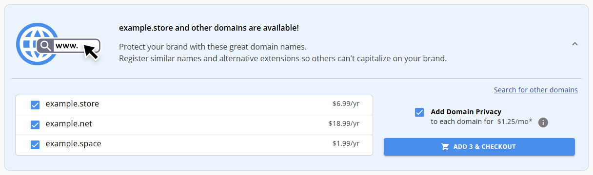 Domains tab - Purchase Domains