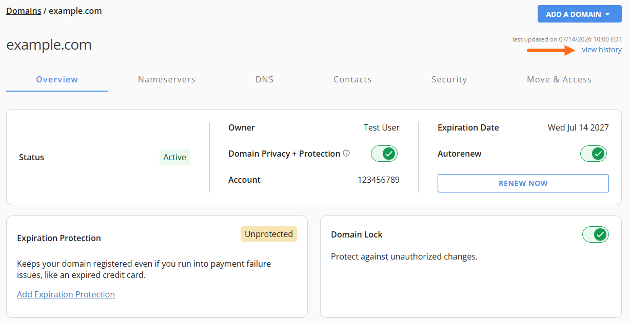 Domains tab - Domain Overview