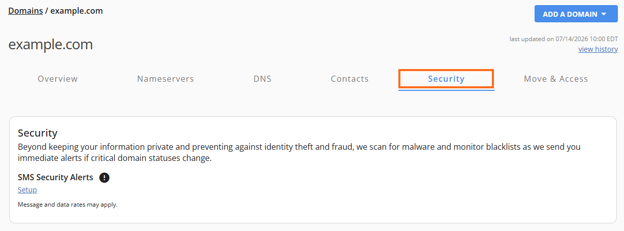 Domains tab - Domain Security