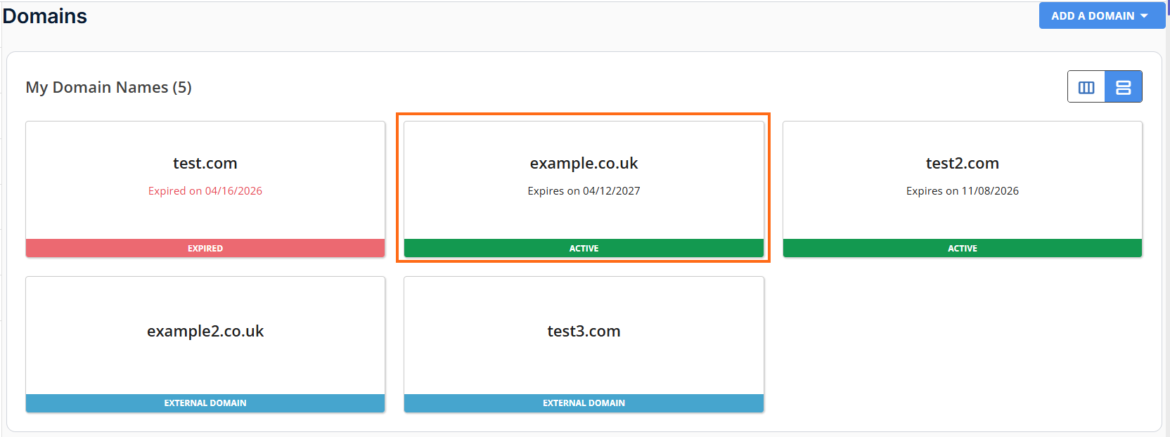Customer Portal - Domains Advance View