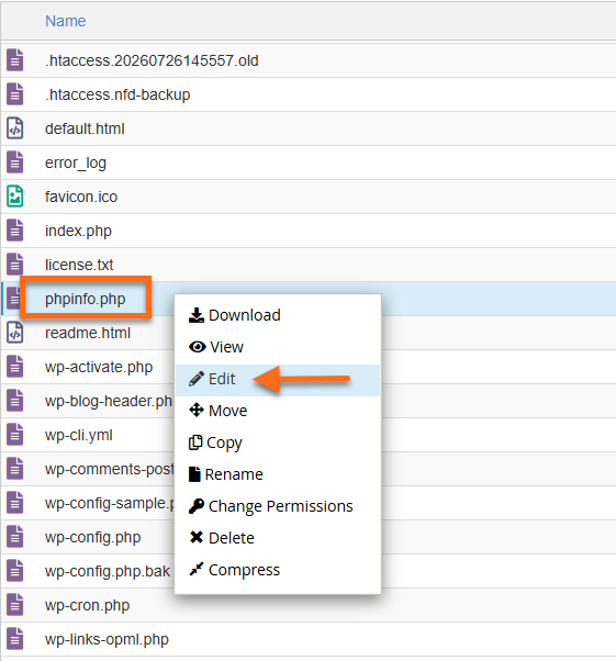 New phpinfo file - Edit phpinfo.php
