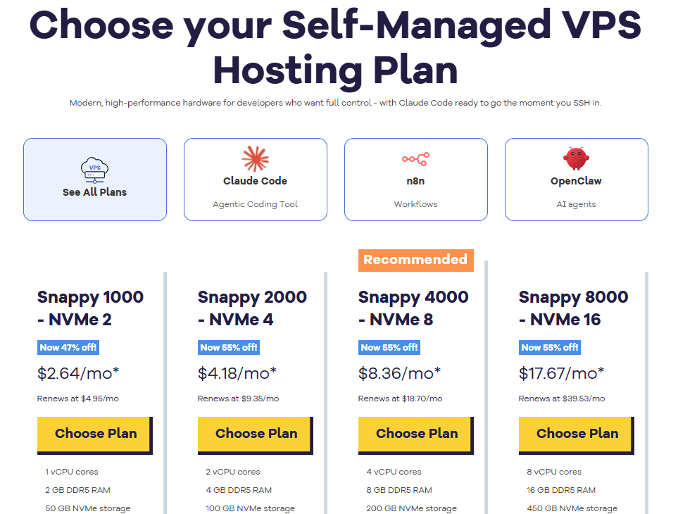 Self-Managed VPS - Choose Plan