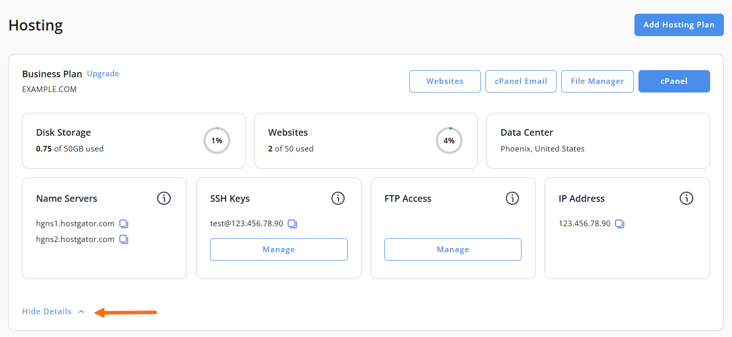 Customer Portal - Hosting tab - File Manager