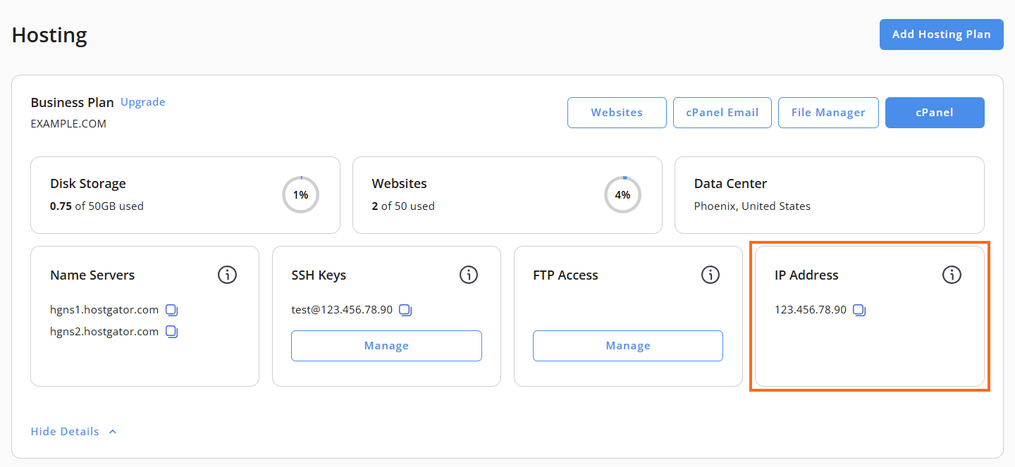 Customer Portal - Hosting tab - File Manager
