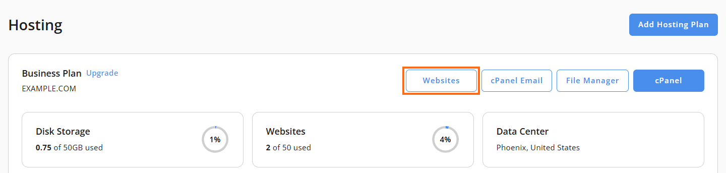 Customer Portal - Hosting tab