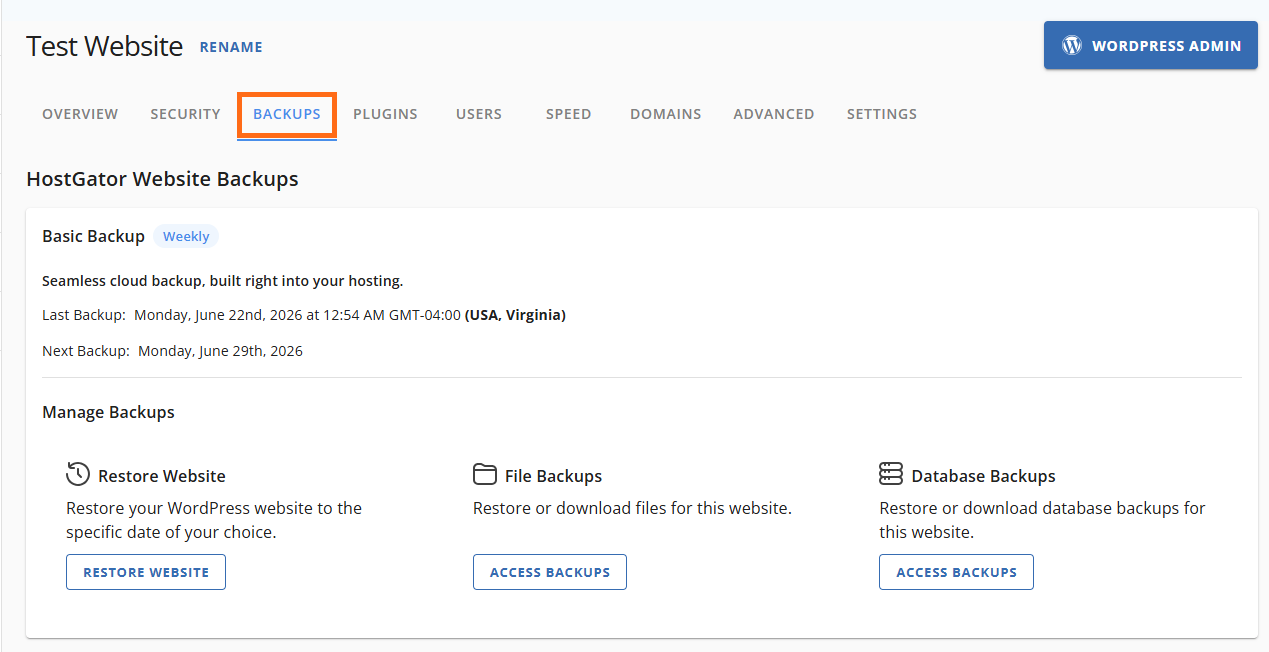 Customer Portal - Hosting - Backups