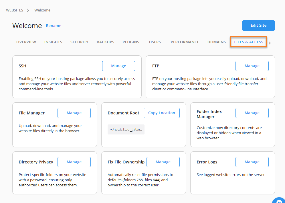 Customer Portal - Hosting - Settings