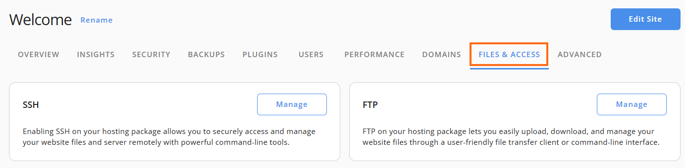 Files and Access Tab