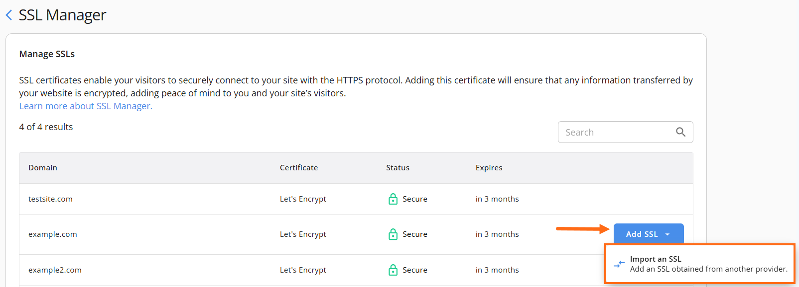 Add SSL - Import SSL