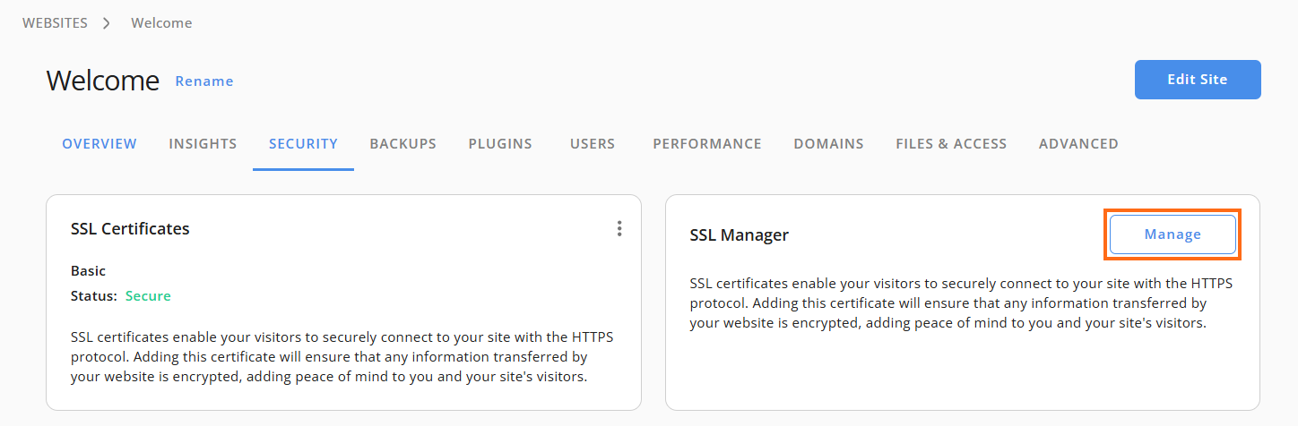 SSL Manager - Manage Button