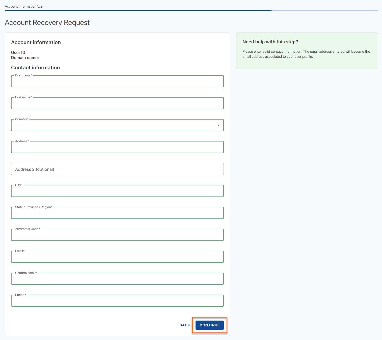 Fill in Contact Information