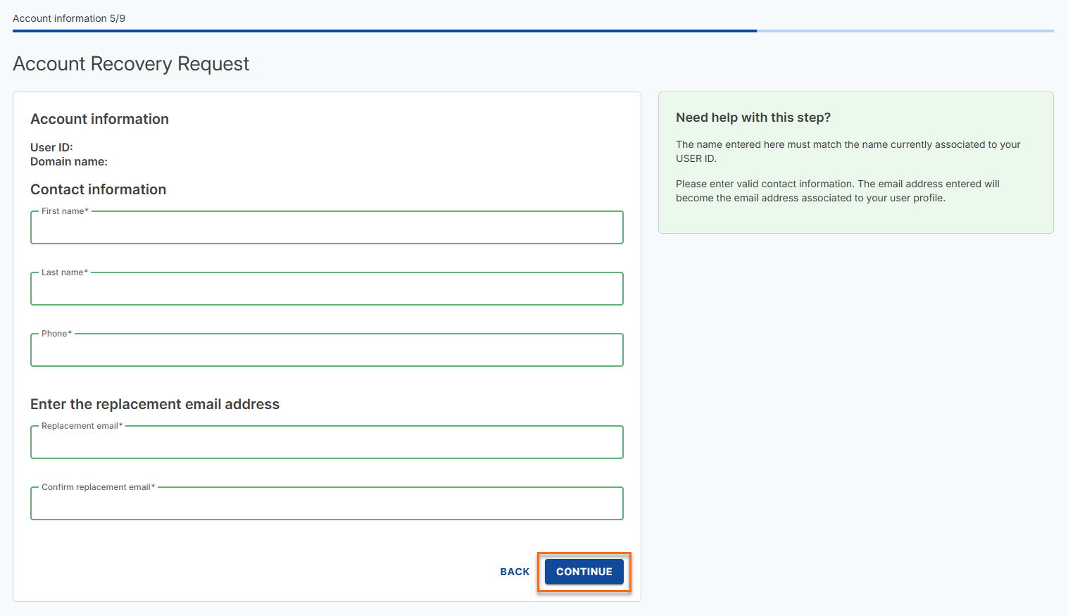Fill in the contact information