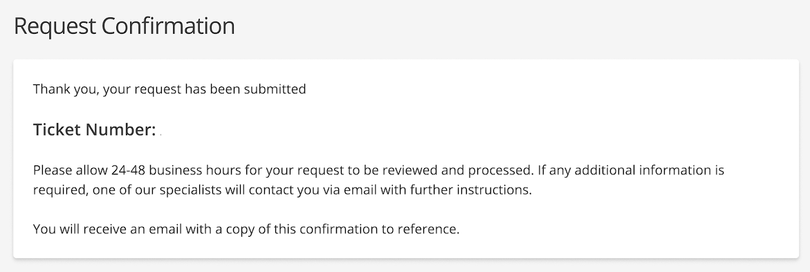 Request Confirmation Page