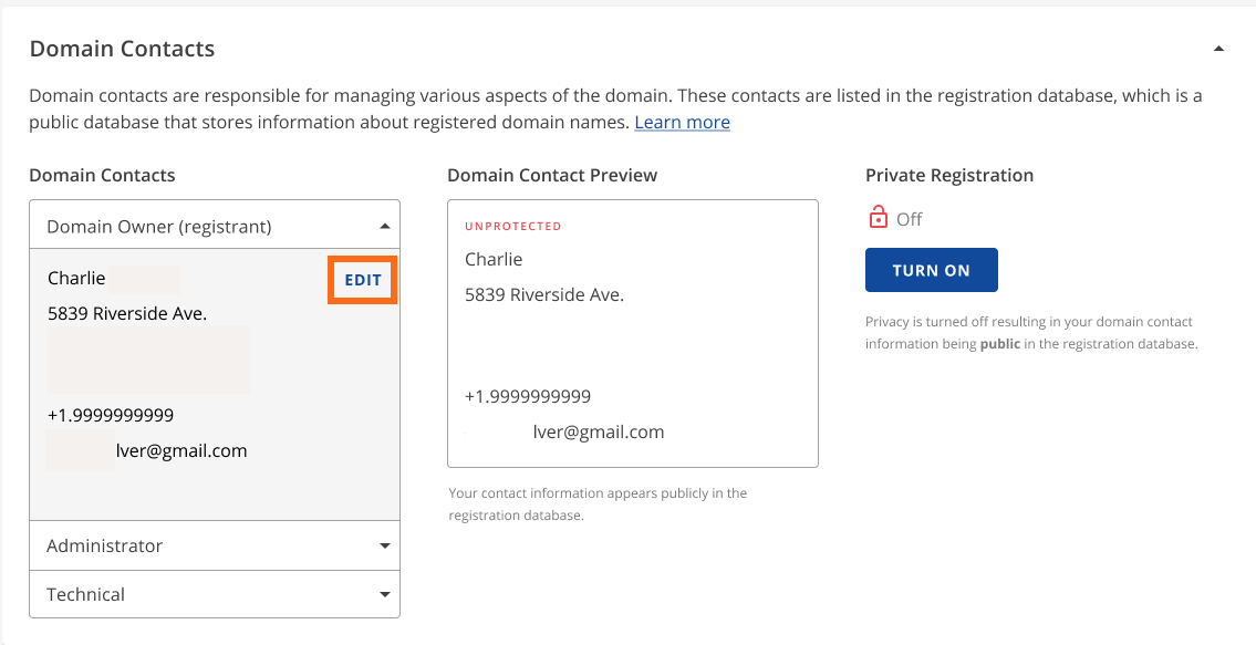 Domains - Domain Contacts