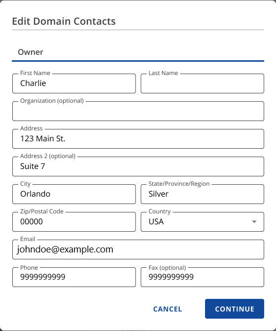 Edit Domains Contact