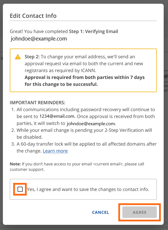 HG - Domain Email Change - Approval Required