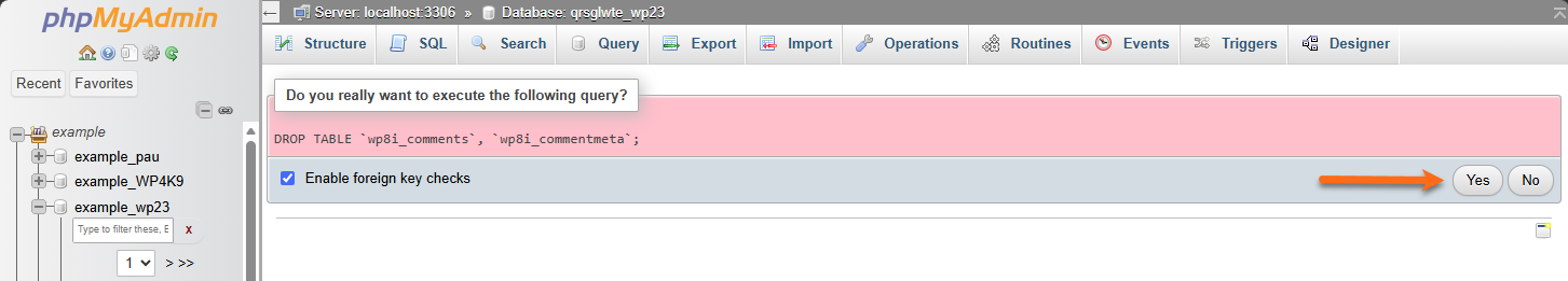 phpMyAdmin - Empty Yes