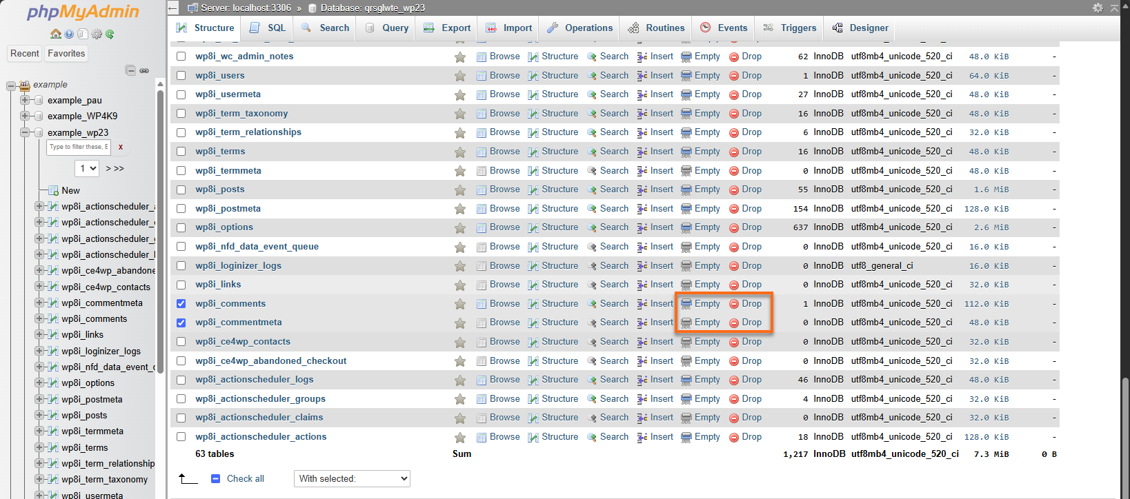 phpMyAdmin - Empty