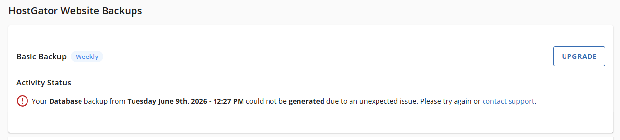 Websites Tab Basic Weekly Backups - Download Database Backups Failed