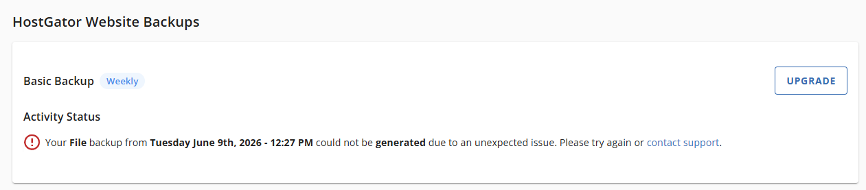 Websites Tab Basic Weekly Backups - Download Files Failed