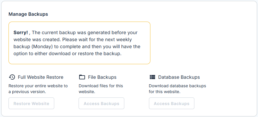 Websites Tab Backups - No Available
