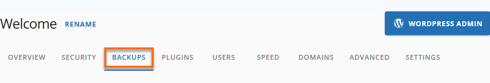 Websites Backups Menu
