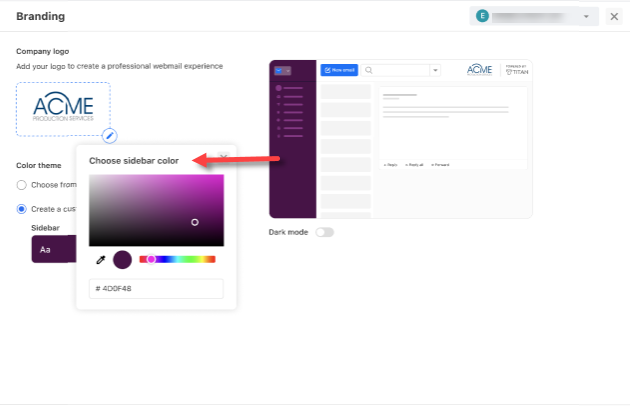 Professional Email - Branding Feature - Choose Sidebar color