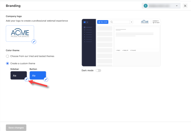 Professional Email - Branding Feature - Sidebar eye drop icon