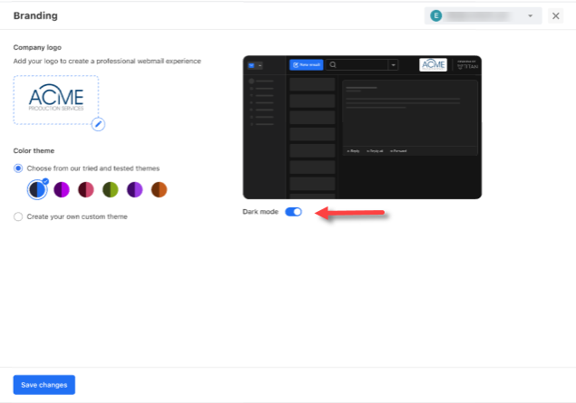Professional Email - Branding Feature - Choose Dark mode
