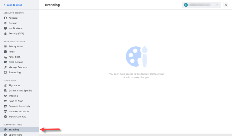 Professional Email - Branding - Non-Admin view