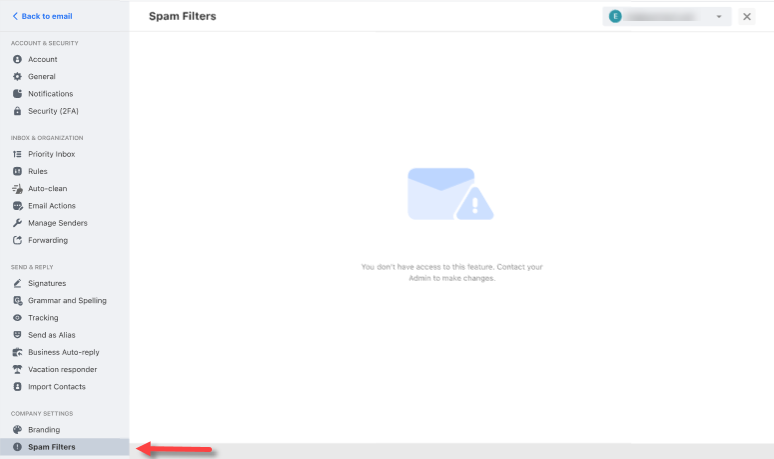 Professional Email - Spam Filters - Non-Admin view
