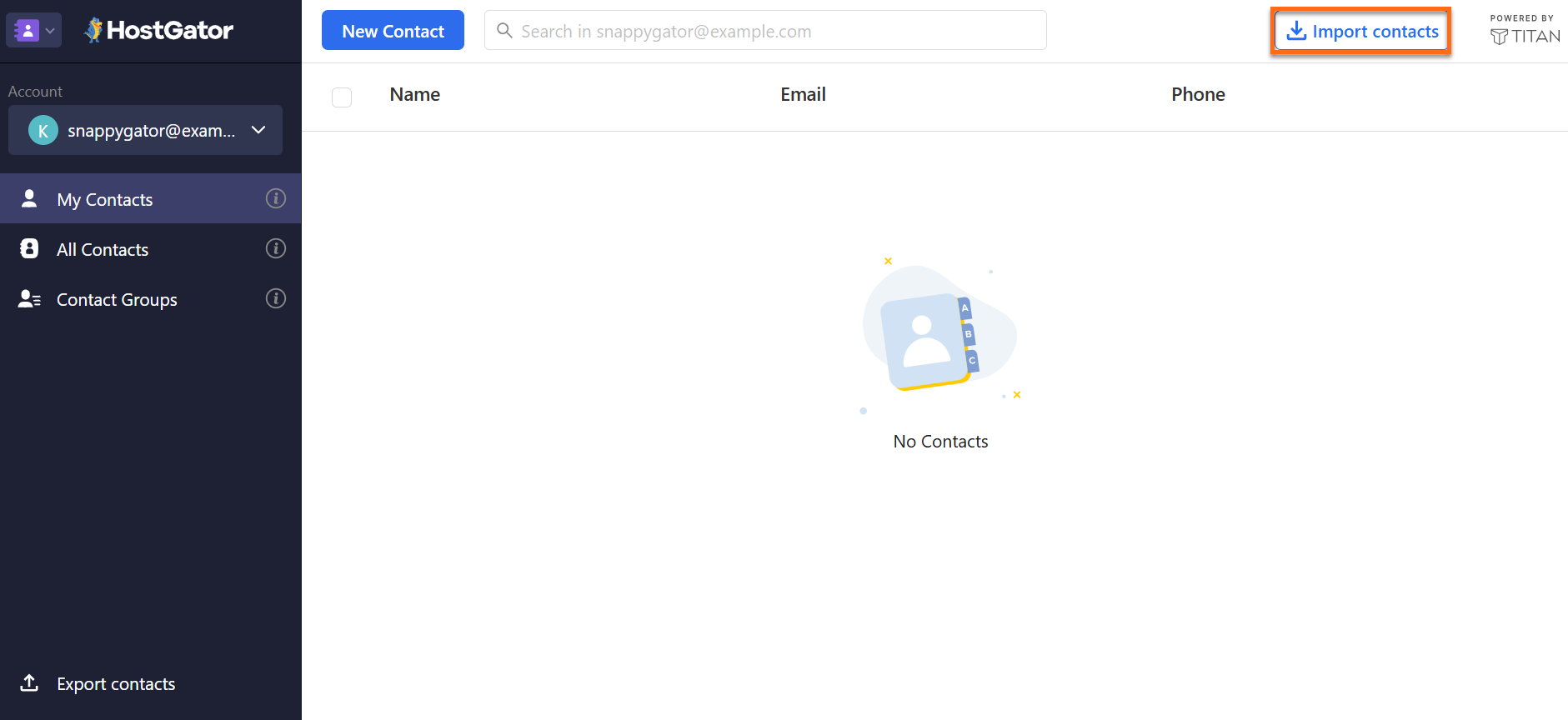 HostGator Professional Email - Import Contacts