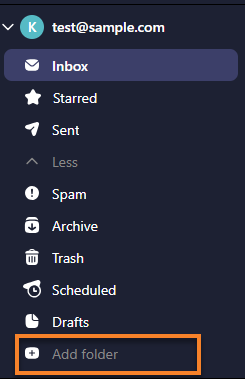 Professional Email webmail - Add folder