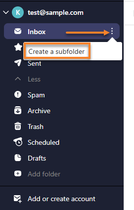 Professional Email webmail - Create a subfolder