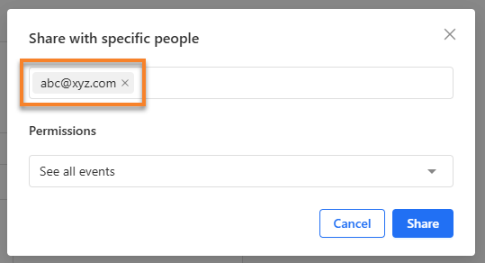 Professional Email webmail - Enter the email address to share with
