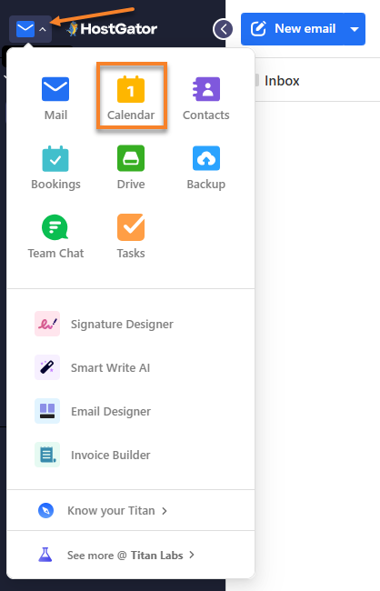 Professional Email webmail - Open Calendar