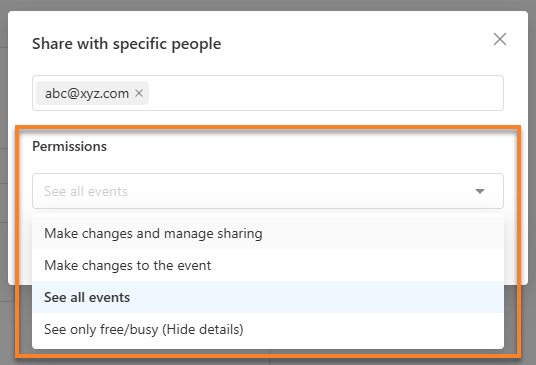 Professional Email webmail - Set calendar permissions