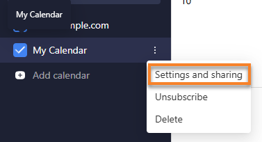 Professional Email webmail - Calendar settings and sharing
